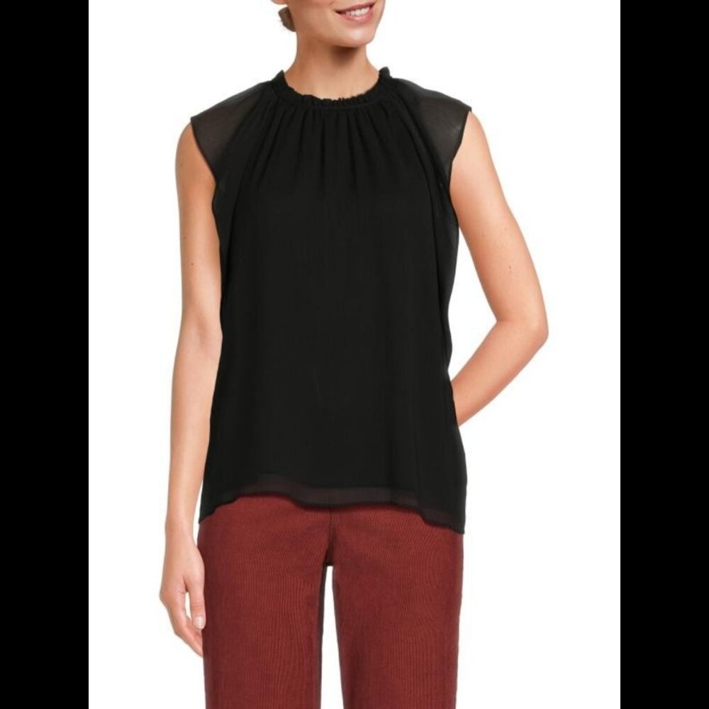 Calvin Klein Black Solid Ruffle Mock Neck Top - XS